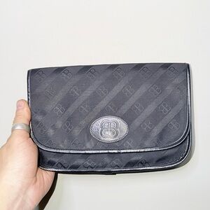 80s Balenciaga black canvas leather trim large wallet